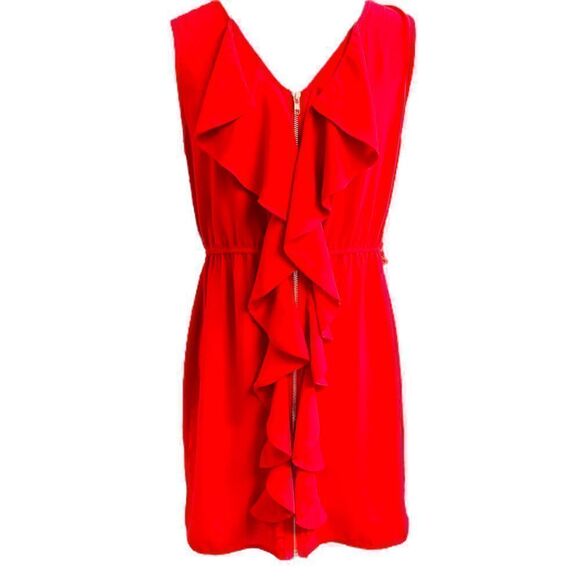 NWT Francesca’s Full Zip Up V Neck Sleeveless Red Dress Size Large - Picture 6 of 8